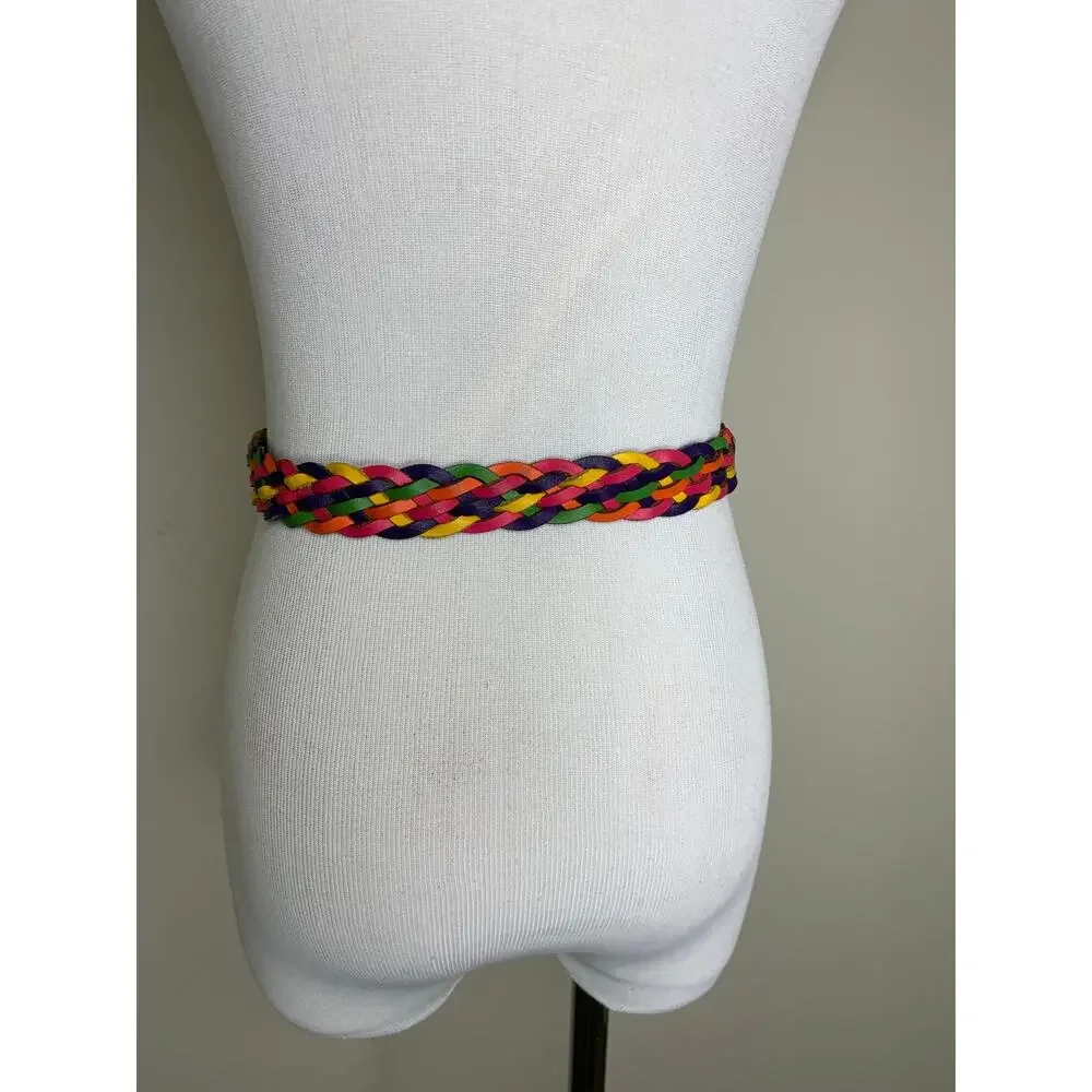 Multicolor Bright Braided Leather Belt Large